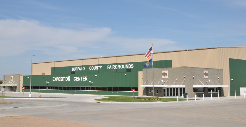 Exterior view of fairgrounds building